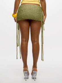 SUMWON WOMEN 钩针编织流苏迷你裙沙滩罩衫针织套头节日波西米亚风格夏季假日休闲裙 - 綠色 - 查看 2