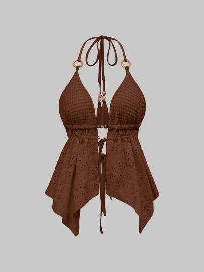 Hippie Y2K Boho Wooden Bead Decor Backless Spaghetti Strap Top For Women