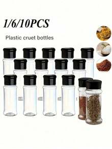 SHEIN 1/3/5/6/10PCS Plastic Transparent Spice Jars With Spice Jar Lids Seasoning Containers, Plastic Spice Bottle Spice Jars For Storing Spices, Herbs And Seasoning Powders, Suitable For Indoor/Outdoor Use, BBQ Accessories, Camping Essentials, Home Daily Use