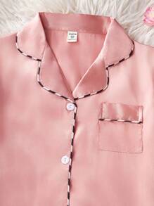 New Style Simple Solid Color Turndown Collar Short Sleeve Cardigan And Pants 2pcs Home Outfit For Tween Girl - Watermelon Pink - View 7