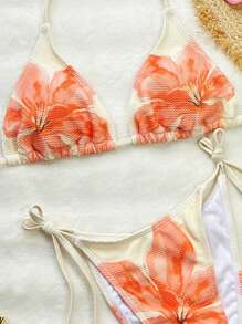 Swim SXY Women's Multi-Color Special Fabric Floral Print Sexy Tie Front Halter Top And Bikini Bottom 2-Piece Swimsuits, Beach Summer Outfits