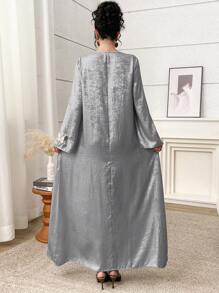 Yasmyna 阿拉伯风格女式长袖蝴蝶贴花连衣裙 - 黑色 - 查看 2