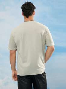 SUPERMAN X SHEIN Camiseta informal de manga corta con estampado de letras y logotipo para hombre, verano - Albaricoque - Ver 2