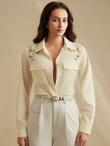 Anewsta Anewsta Women's Elegant Hollow Out Embroidered Blouse