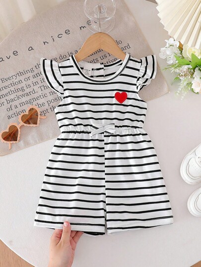 SHEIN Playful Pals رومبير تنزه للأطفال من قماش خفيف مخطط للبنات للربيع والصيف