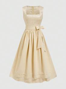 Fairmaia 德国传统优雅复古提花拼布女装传统方领连衣裙和围裙，适合十月和万圣节