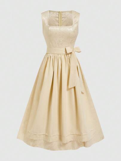 Fairmaia 德国传统优雅复古提花拼布女装传统方领连衣裙和围裙，适合十月和万圣节