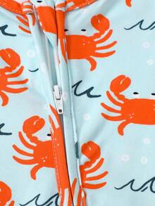 Newborn Baby Crab Print Zipper Front Romper