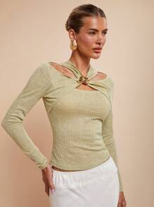 COSMINA Women Stylish Solid Color Textured Hollow Out Blouse