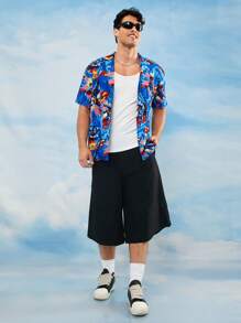 SUPERMAN X SHEIN 男式字母与图案前扣短袖衬衫