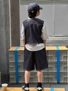 DAZY Tween Boy Casual Washed Denim Top + Denim Shorts Set, Summer