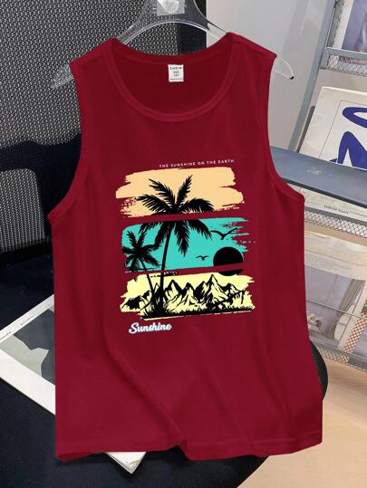 SHEIN Leap Crew Camiseta sin mangas informal y minimalista para adolescentes varones, adecuada para el verano