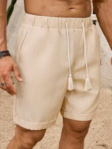 Manfinity RSRT Men's Casual Vacation Print Drawstring Waist Shorts - Beige - View 4