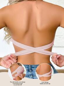 1pc Women Lace Bandeau Bralette, Wireless - Pink - View 2