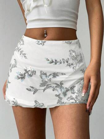 Aloruh Jupe mini ajustée avec patchwork de sequins et broderie, élégante pour l'été