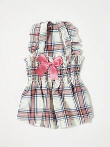 PETSIN Vestido ligero y transpirable con diseño a cuadros y lazo para mascotas, adecuado para primavera/verano, para gatos y perros - Multicolor - Ver 2