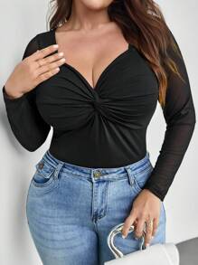 SHEIN Privé Camiseta girante delantero de malla en contraste - Negro - Ver 7