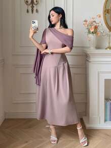 DAZY Váy dài vừa phải tay chuông chắp vá màu tương phản thanh lịch dành cho nữ, Đầm trang trọng dành cho nữ - Mauve Mist - Xem 5