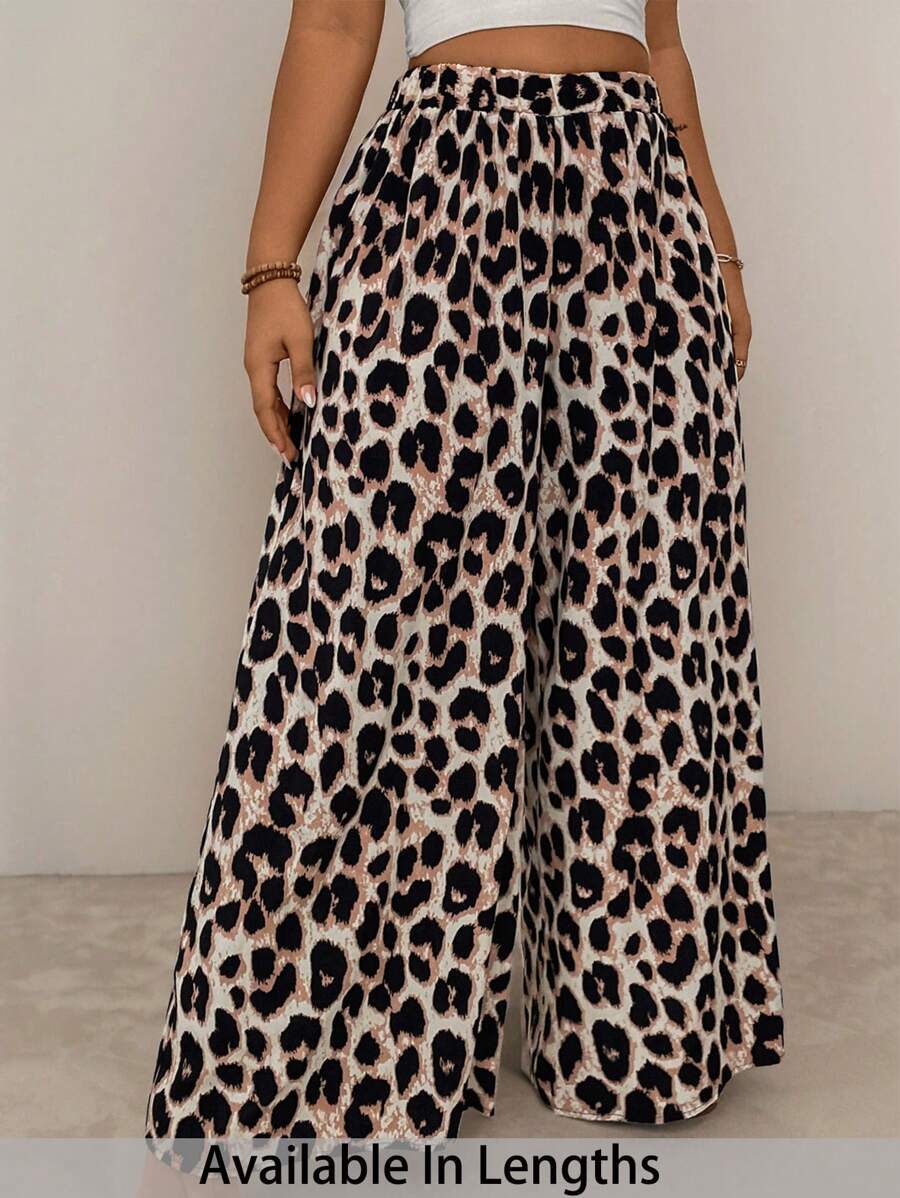 SHEIN PETITE CURVE Große Größen Loose Leopard Muster Urlaubs- & Lässig Weite Hose - Braun - Übersicht 1