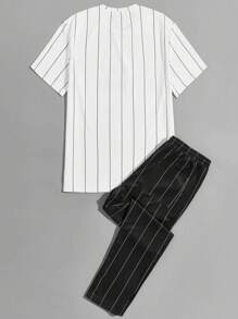 Manfinity VCAY Men Horse Print Striped Top & Pants Set Summer Outfit