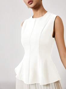 EastFlair 女士优雅纯色束腰无袖 T 恤，夏季