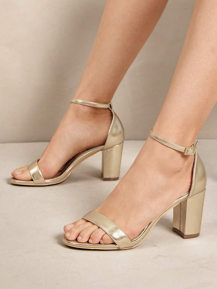 SHUZIA Ladies Chunky Heel Sandals With Ankle Strap - Gold - View 1