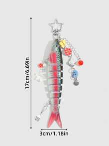 ROMWE Kawaii 1 个手工制作的海洋主题贝壳钥匙扣，仿生鱼饵，多钩鱼饵吊坠，度假风格 - 彩色 - 查看 3