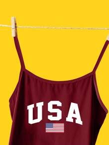 SHEIN EZwear 休闲简约性感紧身款美国独立日细肩带背心，印有美国国旗图案，适合夏季和独立日穿着 - 彩色 - 查看 7