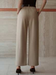 MOTF PREMIUM FOLD PLEATED SLANT POCKET PANTS WITH BELT - Khaki - View 5