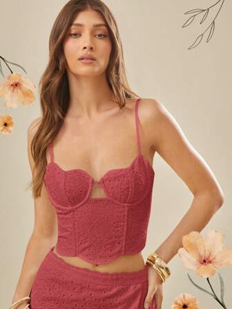 L'Amorae 女式可爱度假花卉孔眼上衣