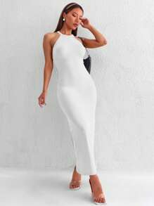 INAWLY Robe mini sexy blanche à dos nu avec torsade et découpe, nouvelle robe d'été pour femmes