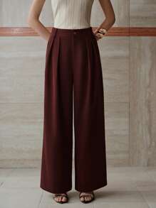 MOTF PREMIUM Pantalones con bolsillo en ángulo de pliegues plegados - Burdeos - Ver 4