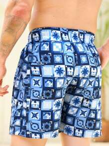 Surfspeed Men's Casual Geometric Printed Drawstring Beach Shorts - Multicolor - View 2