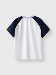 JNSQ Vêtements de rentrée scolaire, T-shirt à manches courtes pour sports professionnels outdoor pour fille et garçon préadolescents, Top à manches courtes pour sports professionnels outdoor avec imprimé blocs de couleurs amusant pour enfants, col rond - Multicolore - Voir 7