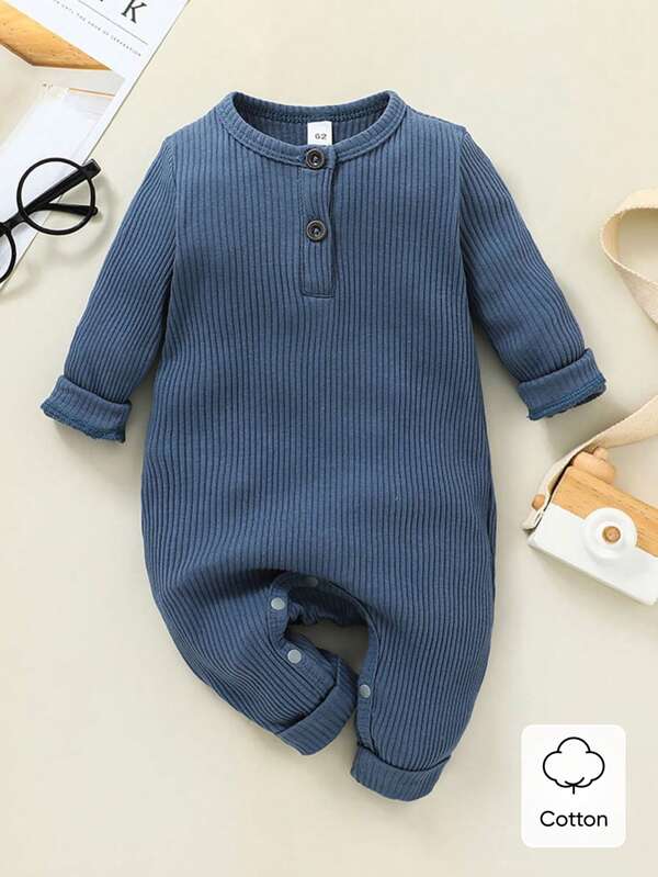 SHEIN Vintaside Kids Mameluco Unisex Con Botones A Medio Cuerpo Para Bebés
