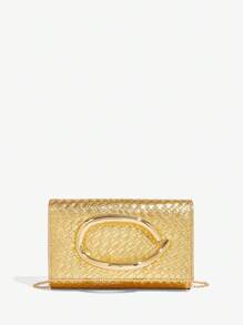 SHEIN SXY 女士手拿包、斜挎包、时尚优雅、简约个性、百搭经典、编织压花PU、大号五金扣装饰、通勤、办公、约会、日常、购物、下午茶