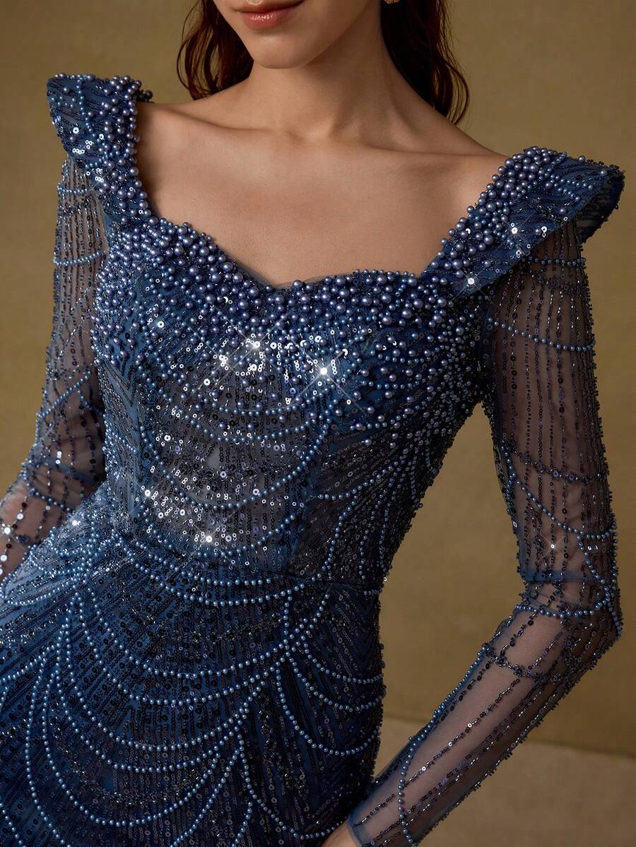MOTF Soiréza SWEETHEART NECK CONTRAST SEQUIN FORMAL DRESS - Dusty Blue - View 2