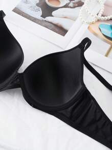 SHEIN 1 件光滑无缝钢圈加厚聚拢文胸 - 黑色 - 查看 8