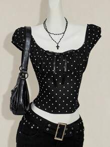 SHEIN ICON Camiseta ajustada de cuello cuadrado con lunares retro sexy