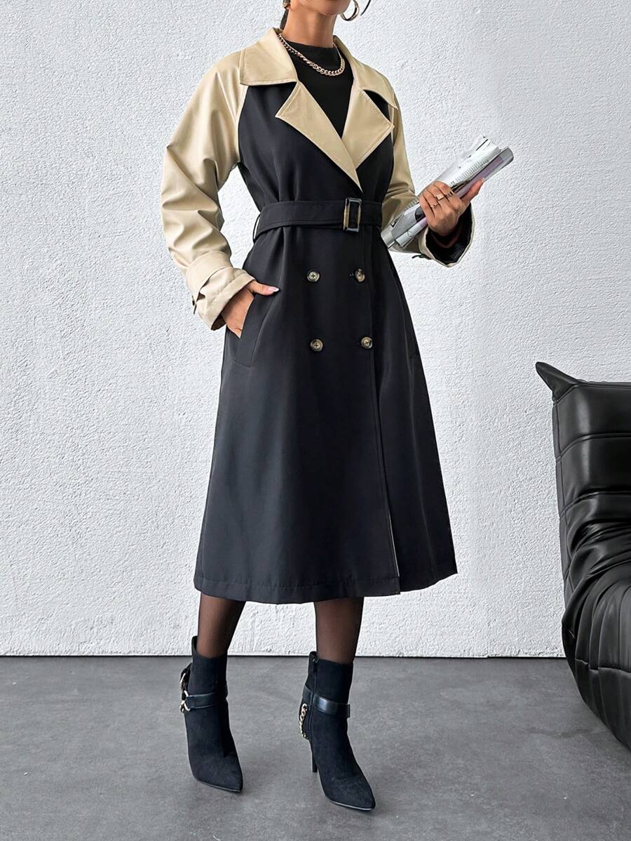 EURMUSE Women's Multicolor Belted Long Trench Coat - Multicolor - View 1