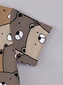 SHEIN Playful Pals 1 套幼儿男童休闲可爱熊全印花 T 恤和短裤套装，可爱的日常穿着，适合春夏季 - 彩色 - 查看 7