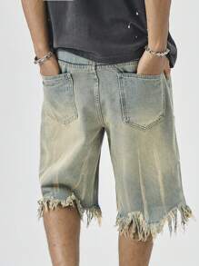 Manfinity EMRG Quần short denim tua rua rách cho nam - Rửa trung bình - Xem 2