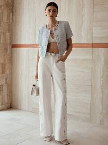 MOTF PREMIUM GUIPURE LACE INSERT SLANT POCKET WIDE LEG JEANS