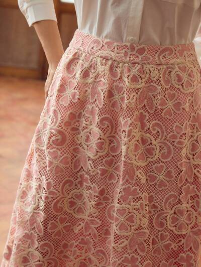 ZEYLAH Women's Elegant Hollow Out Embroidery Skirt, Summer Fall Cloth For Women