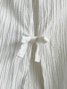 SHEIN Vintaside Kids 两件套女婴休闲时尚纹理面料蝴蝶结无袖上衣和裤子套装，适合春夏季日常穿着