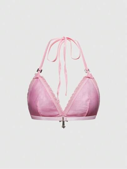 J-Fashion Brassière sans fil en satin et dentelle avec décoration de strass et patchwork pour femmes, style Y2K