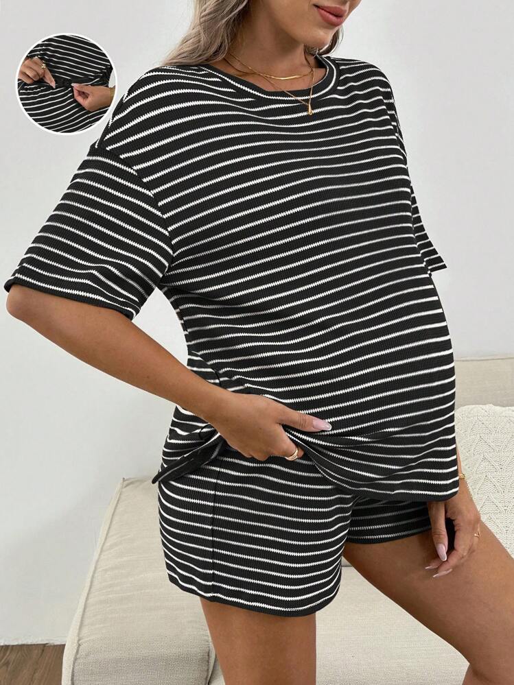 SHEIN Maternity Two Pieces Suits - Black and White - View 1