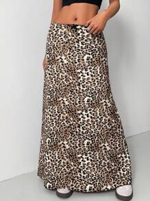 INAWLY 女士时尚低腰豹纹蝴蝶结装饰长裙，秋季 - 彩色 - 查看 4