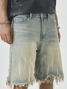 Manfinity EMRG Quần short denim tua rua rách cho nam - Rửa trung bình - Xem 5