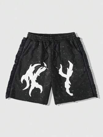 Street Life Pantaloncini da uomo con vestibilità ampia, orlo con frange, ricami grafici
